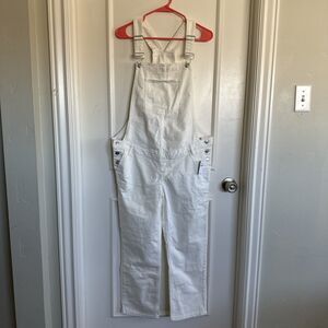 Gap Maternity NWT Size Medium M White Overalls Denim Straight Leg Adjustable